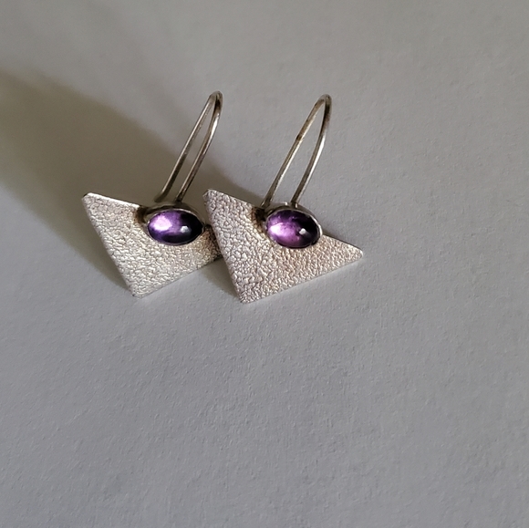 Modernist Sterling Silver Amethyst signed Earrings - Picture 2 of 7